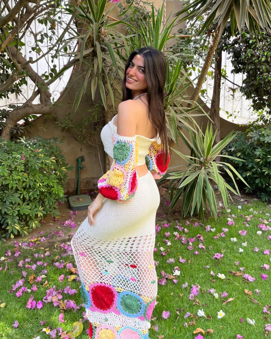 Off Shoulder Puff Sleeve Maxi Skirt Outfit