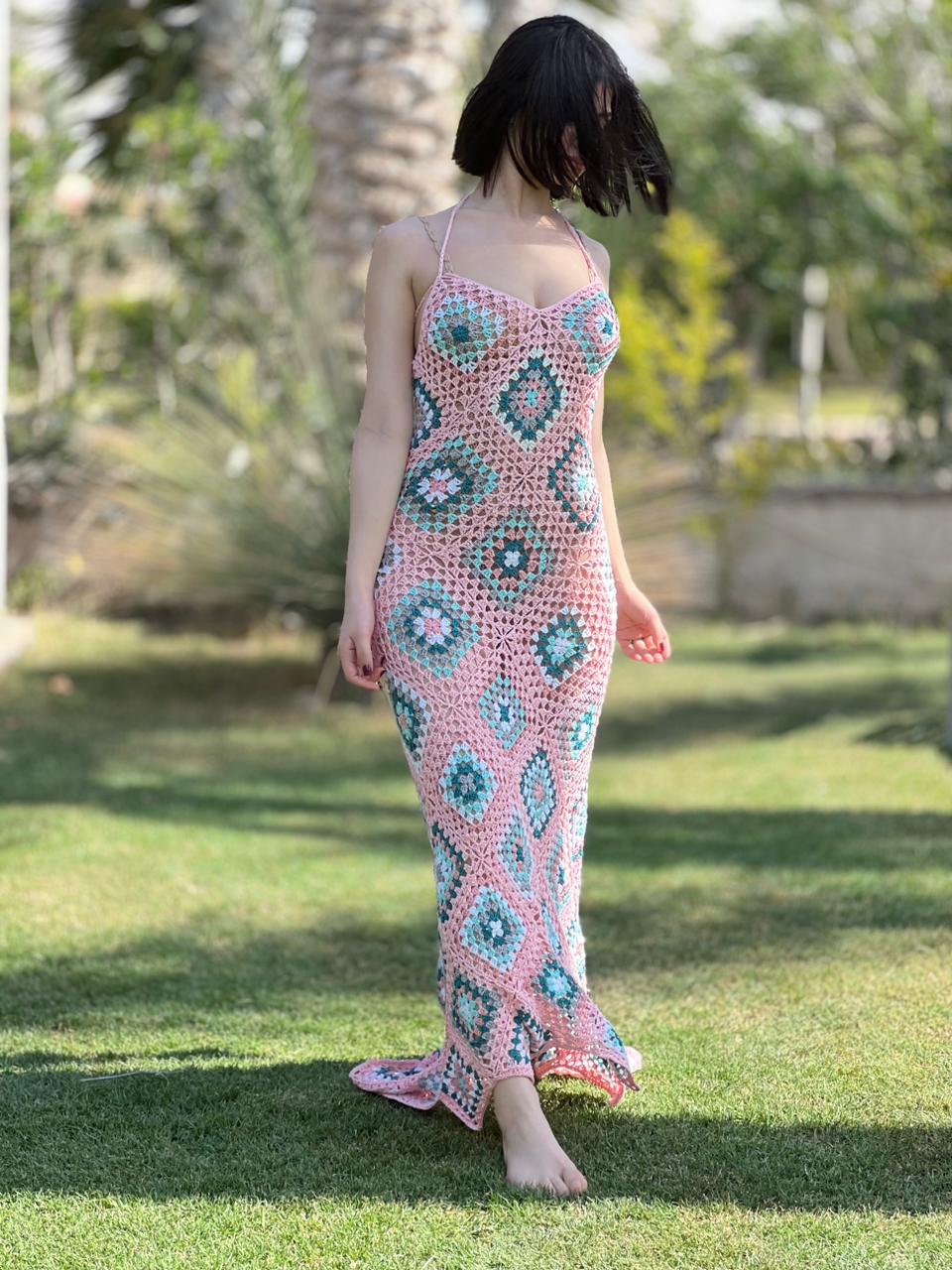 Halter Granny Square Midi Dress