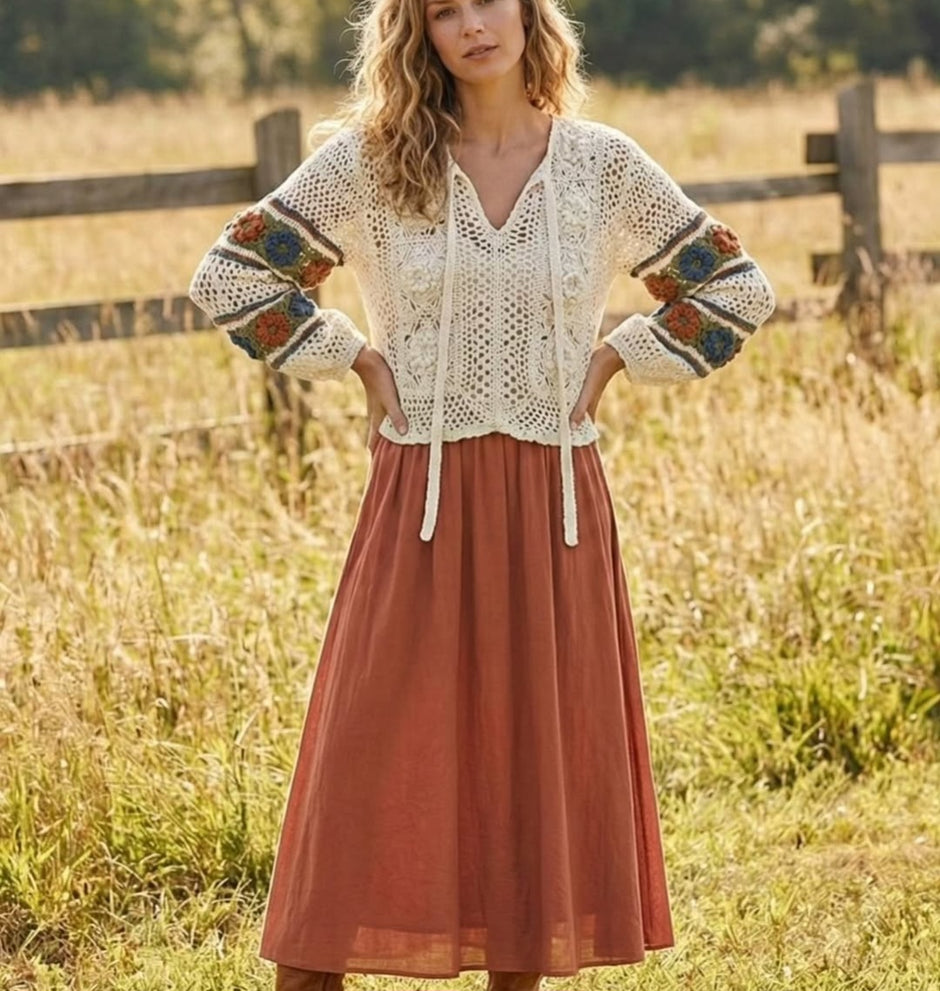 Crochet Floral Long Sleeve