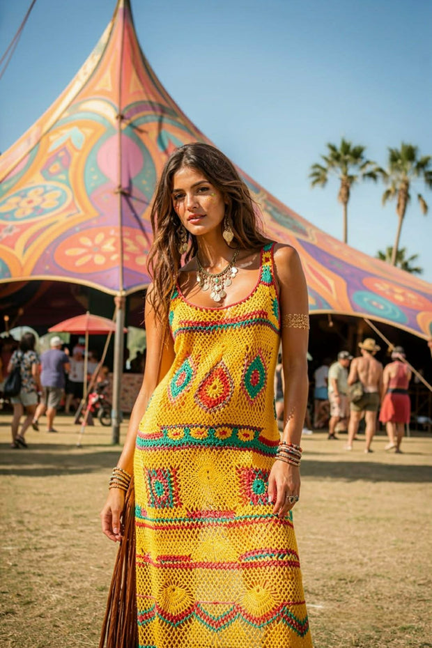 Festival Sunset Crochet Maxi dress