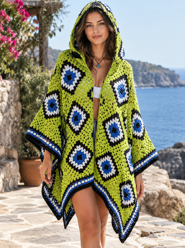 Aegean Eye Boho Hoodie Poncho
