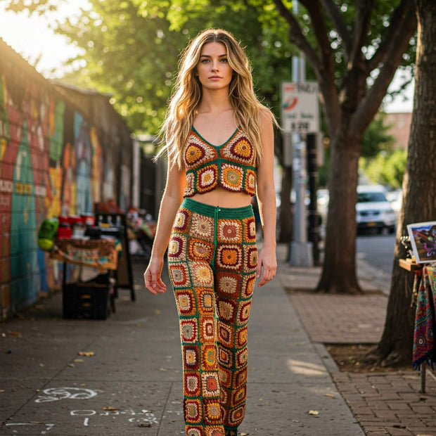 Boho Granysquare Multi-Colour Crochet Trousers