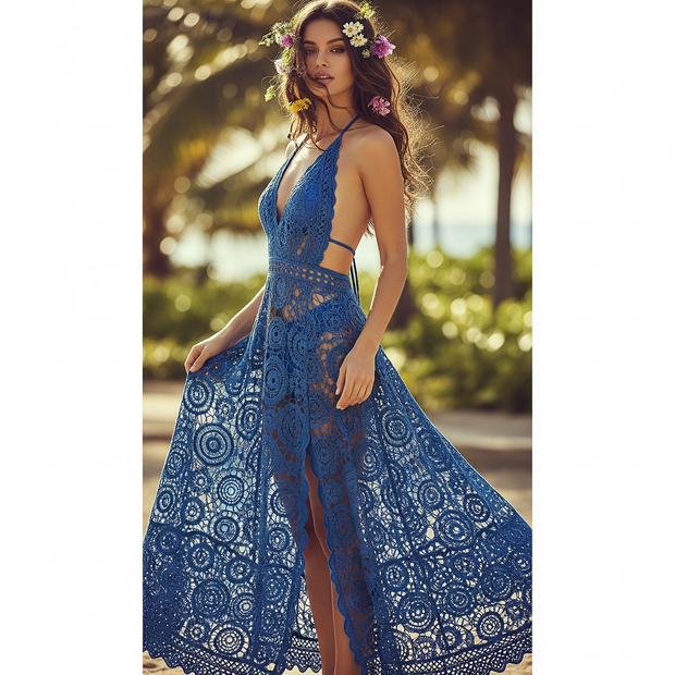 Indigo Crochet Maxi Dress
