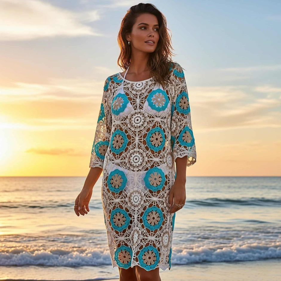 Granny Square Short Sleeve Midi Dress