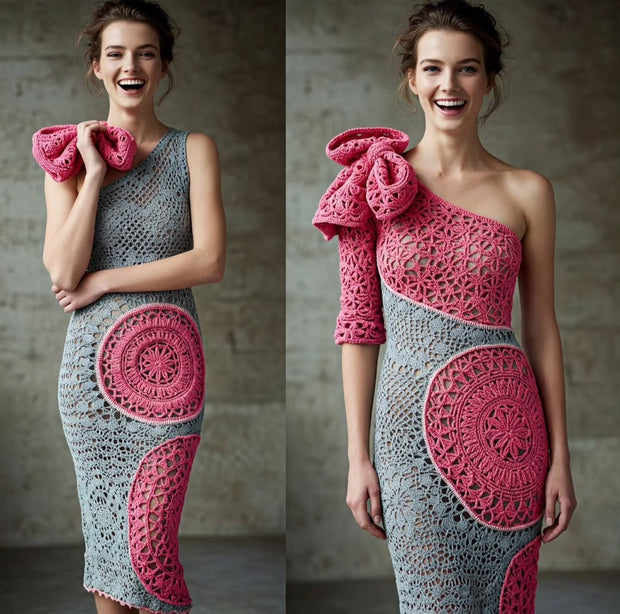 One Sholder Patch Midi Dress