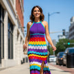 Striped  Crochet Dress - Crochet Beach Dress -Colorful Striped Dress - Crochet Maxi Dress - Multicolor Boho Crochet Dress