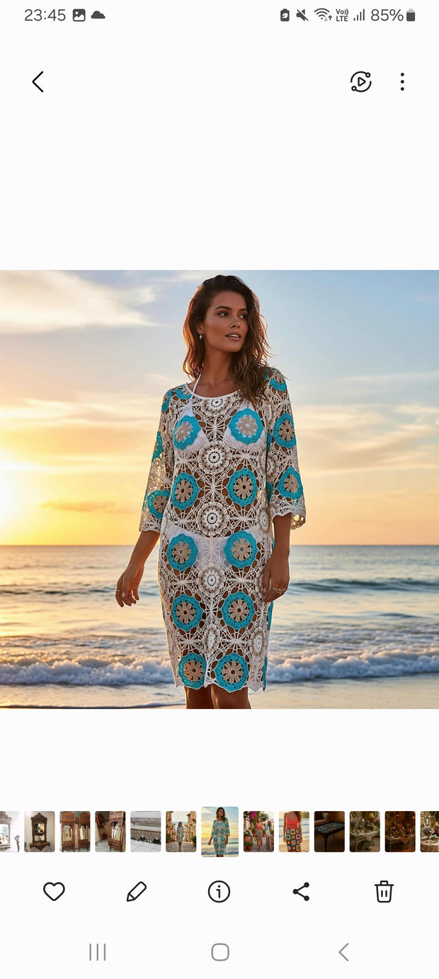 Granny Square Short Sleeve Midi Dress
