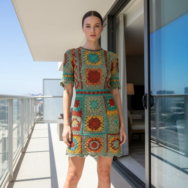 Pistachio Granny-square Mini Dress