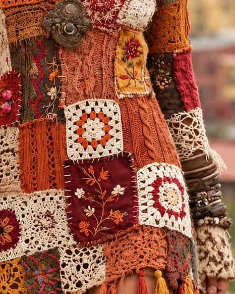Campfire Crochet Patchwork Mini Dress