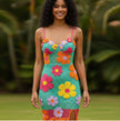 Rose Mesh Halter Crochet Mini Dress
