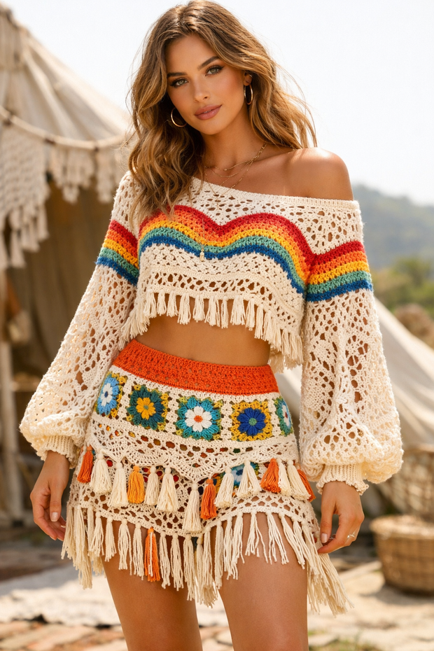 Boho Rainbow Long Sleeves Outfit