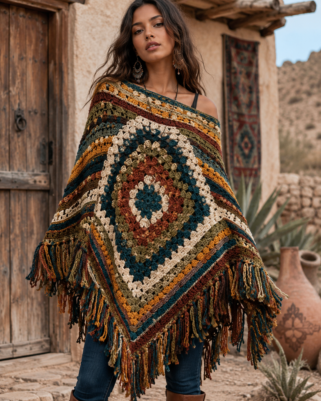 Boho Compass Poncho