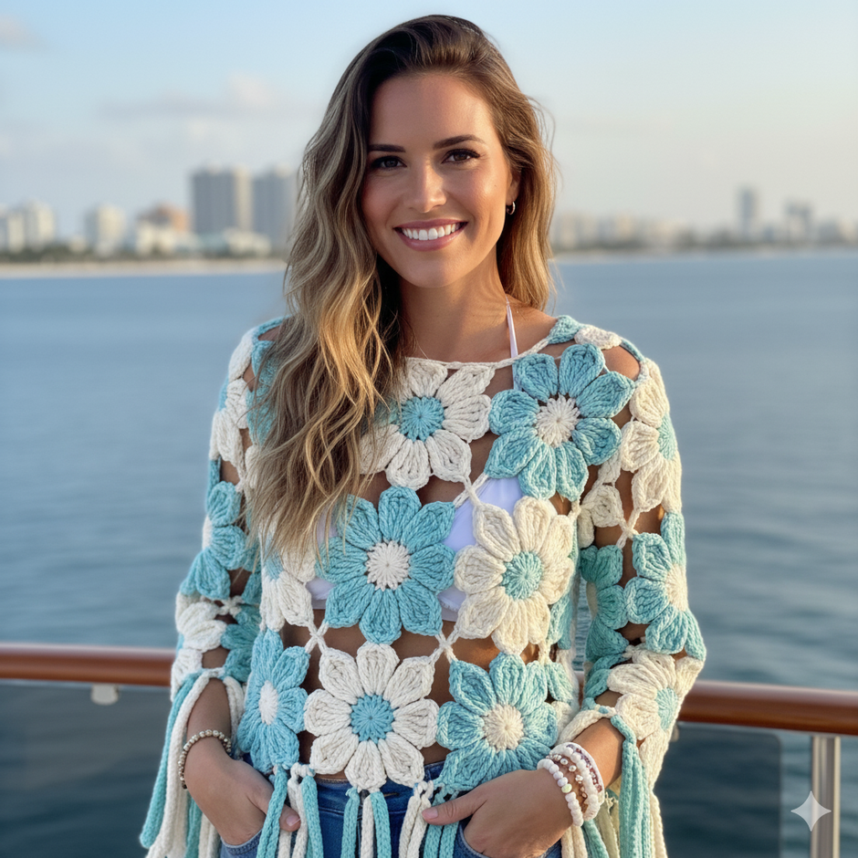 Aqua blue flower motifs