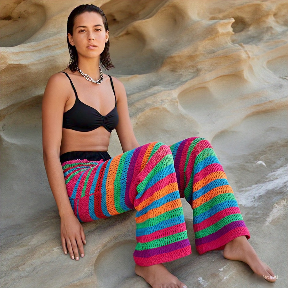 Multi-Colour Crochet Trousers With Tube Top