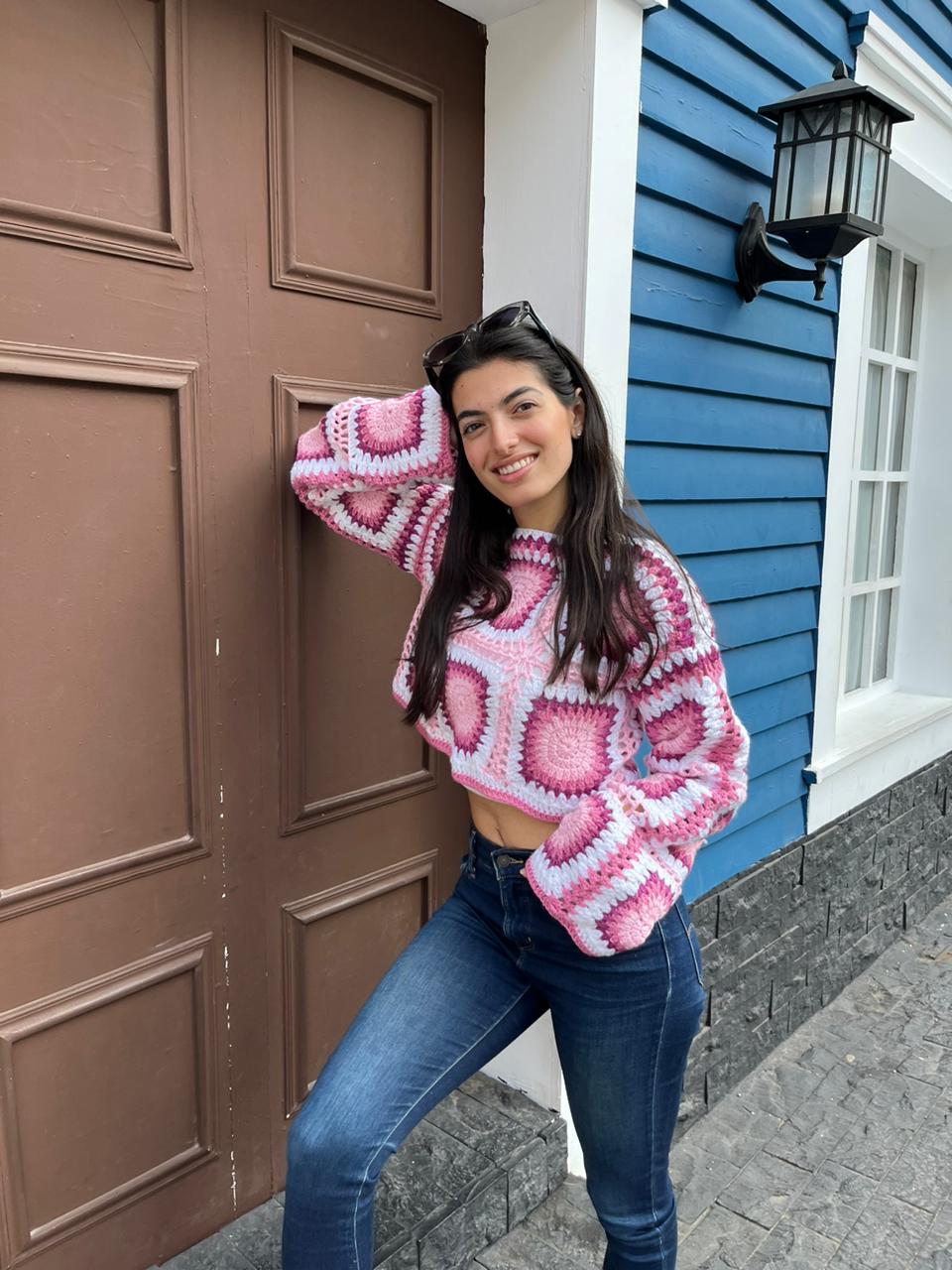 Winter Short Granny Square Crochet Jumper