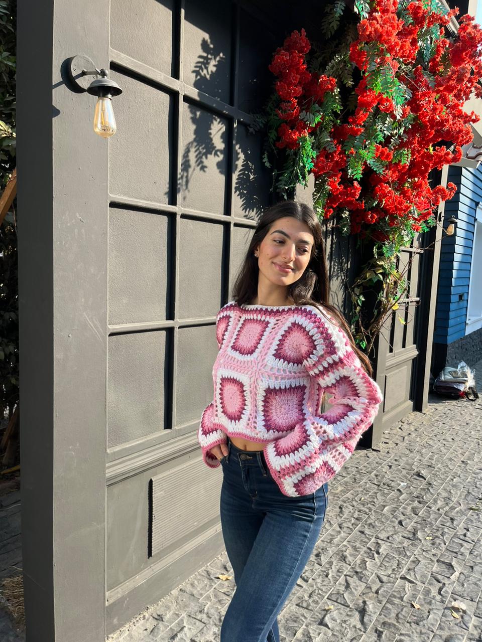 Winter Short Granny Square Crochet Jumper