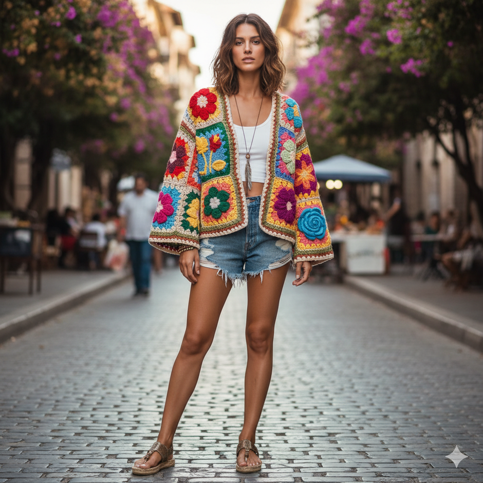 Flower Patchwork Crochet Cardigan