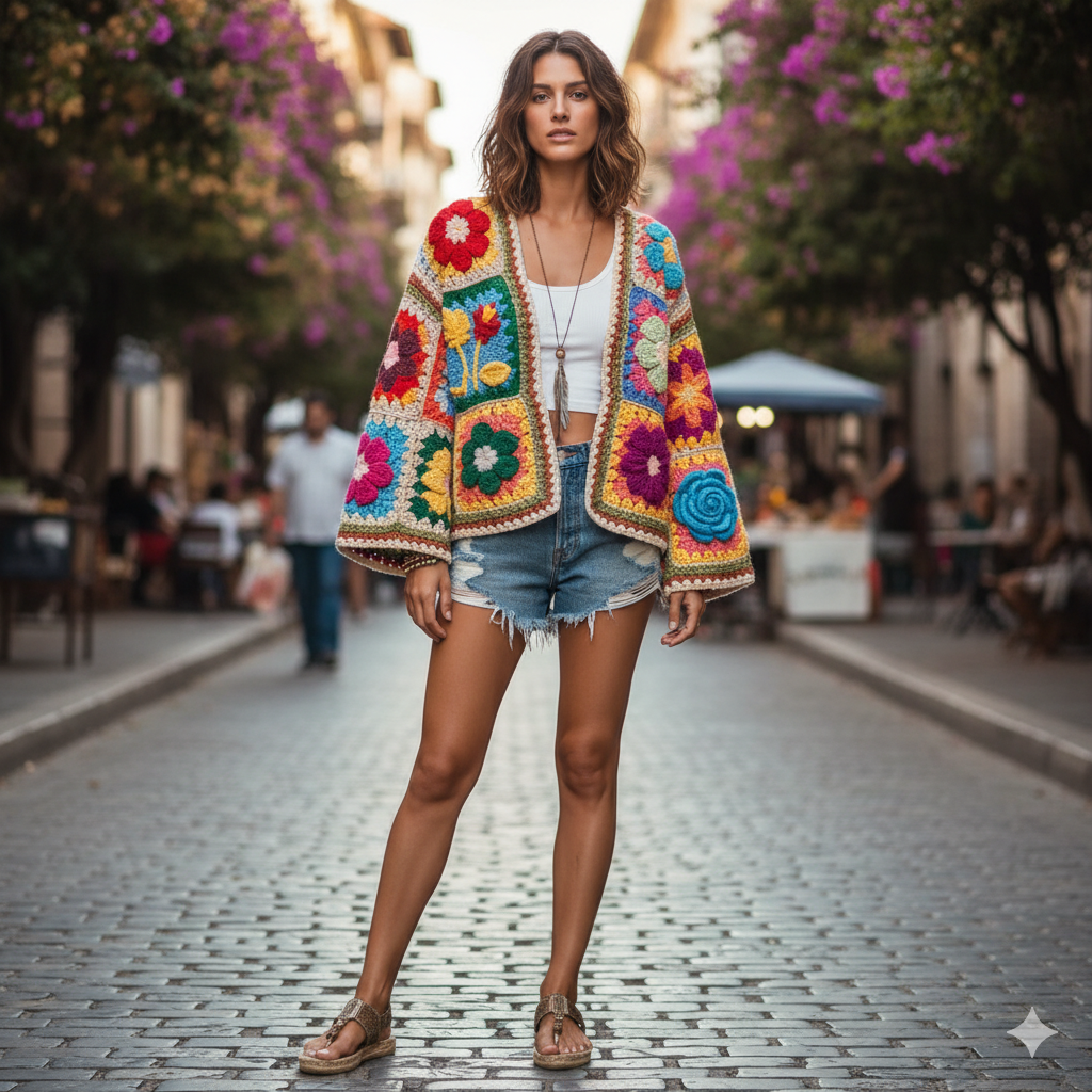 Flower Patchwork Crochet Cardigan
