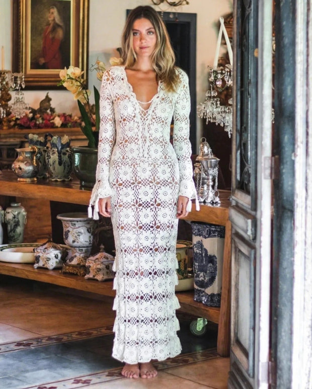 Tassel Bloom Maxi Wedding Crochet Dress