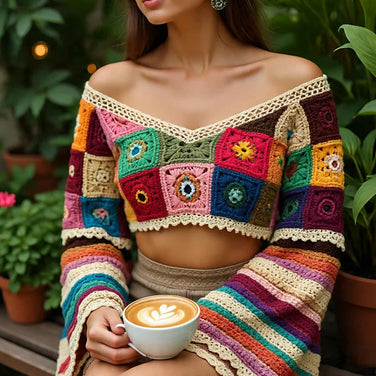 Short Granny Square Crochet Jumper