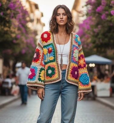 Flower Patchwork Crochet Cardigan