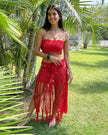 Crimson Boho-Chic Crochet Two-Piece Set