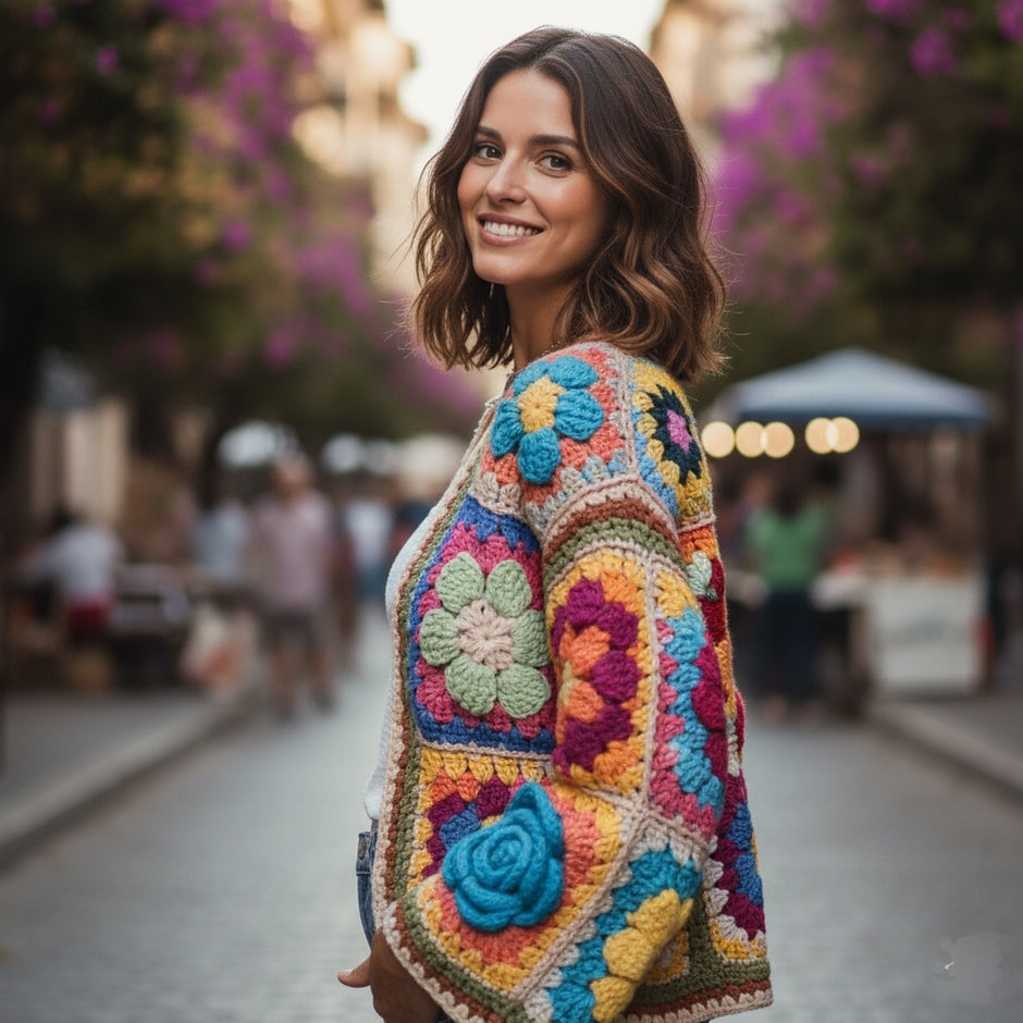 Flower Patchwork Crochet Cardigan