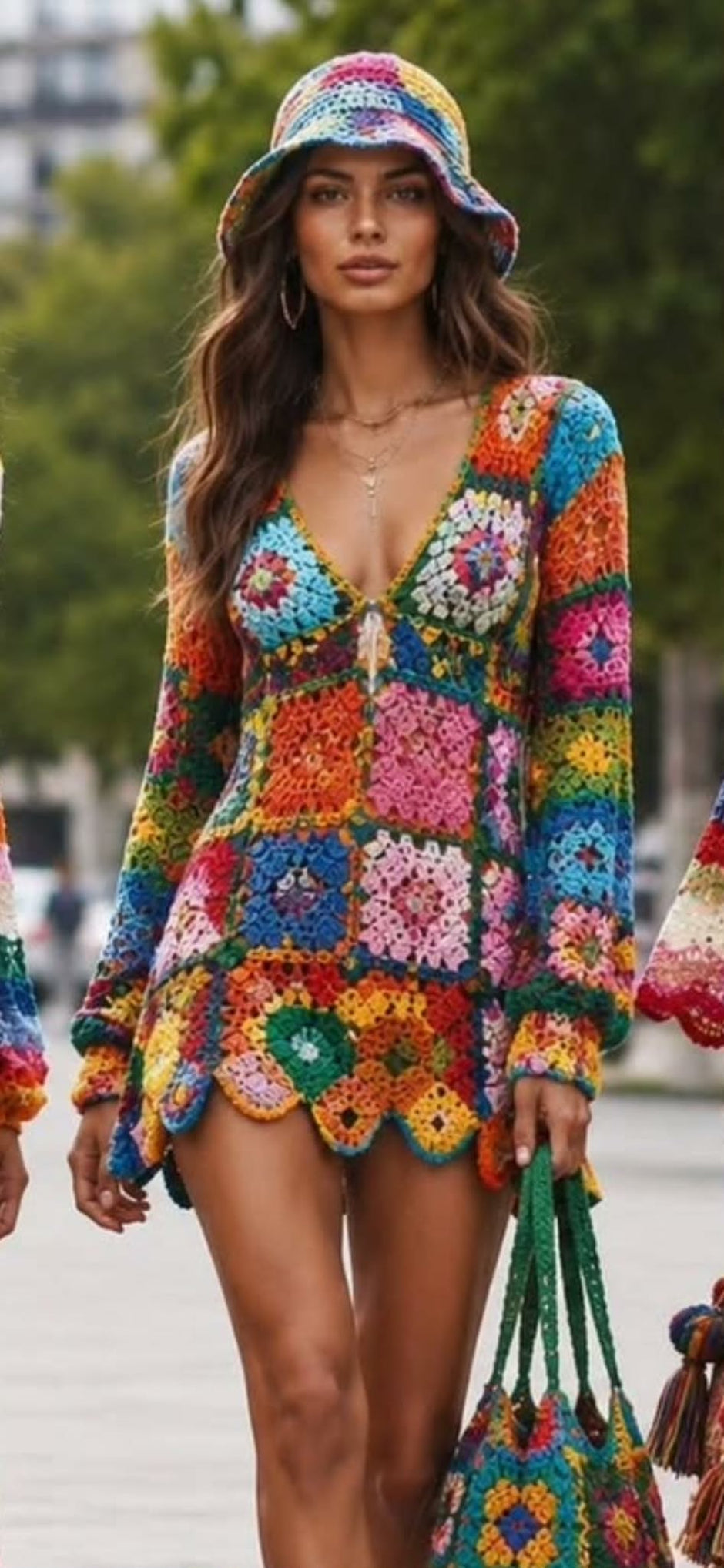 Retro Festival V-Neck Mini Dress