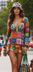 Retro Festival V-Neck Mini Dress
