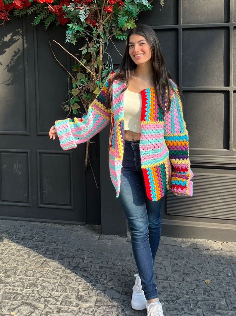 Patch Square Long Winter Jacket with long sleeves