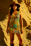 Multi-Color Granny Square  Mini Dress