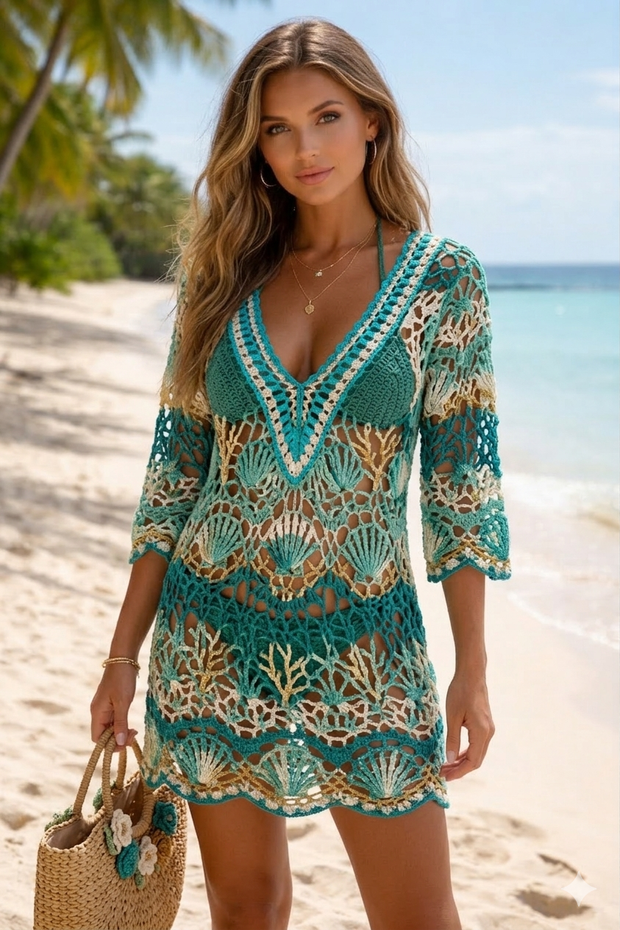Island Sunset Crochet Mini Dress
