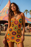Circular Patchs Mini Dress