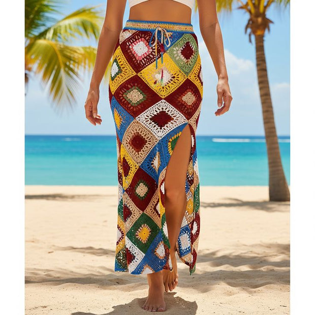 Green Granny Square Long Skirt