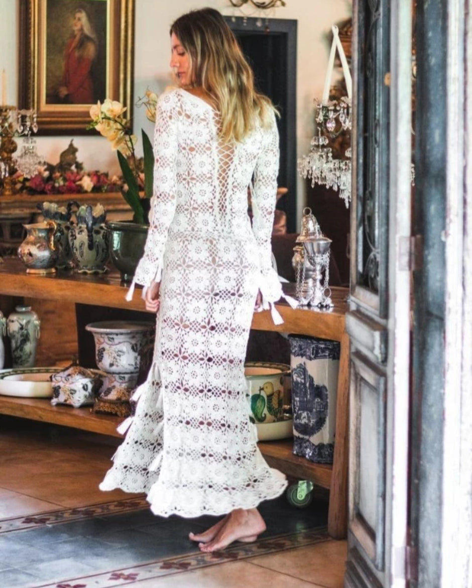 Tassel Bloom Maxi Wedding Crochet Dress