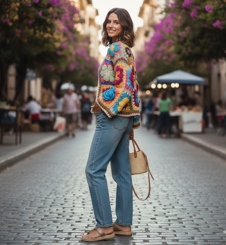 Flower Patchwork Crochet Cardigan