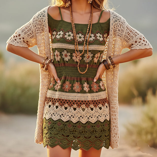 Woodland Bloom Crochet Mini Dress