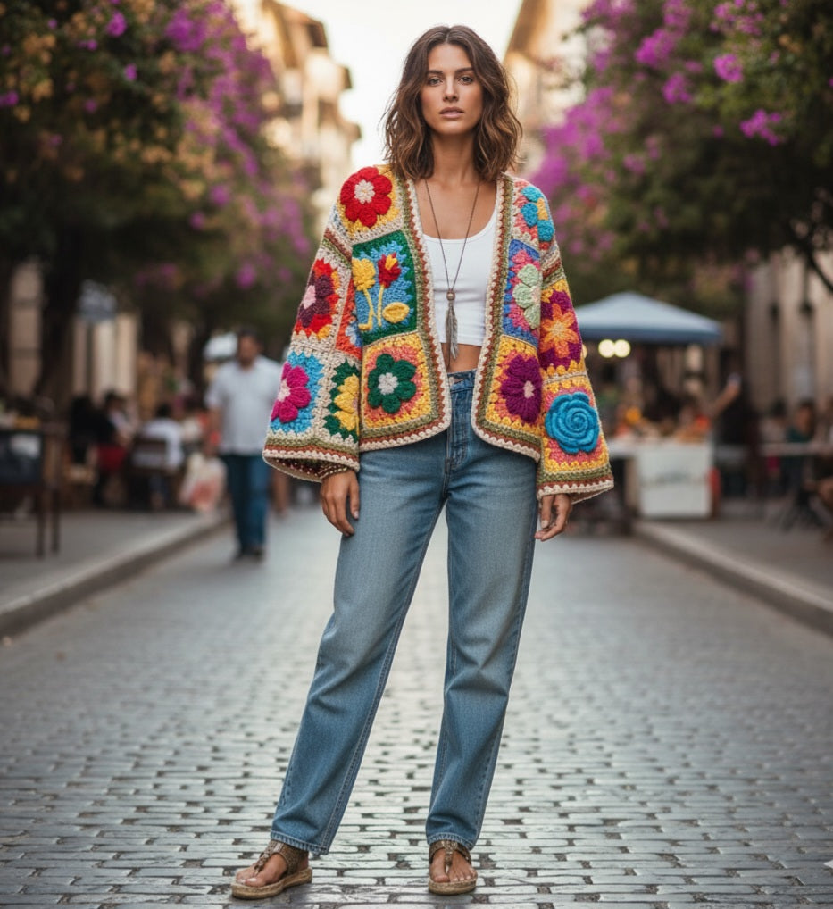 Flower Patchwork Crochet Cardigan