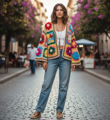 Flower Patchwork Crochet Cardigan