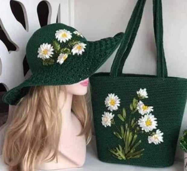 Crochet Bag and Wide Brim Hat Set