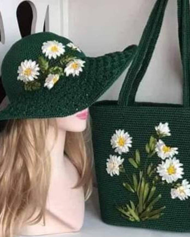 Crochet Bag and Wide Brim Hat Set