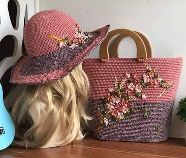 Crochet Bag and Wide Brim Hat Set