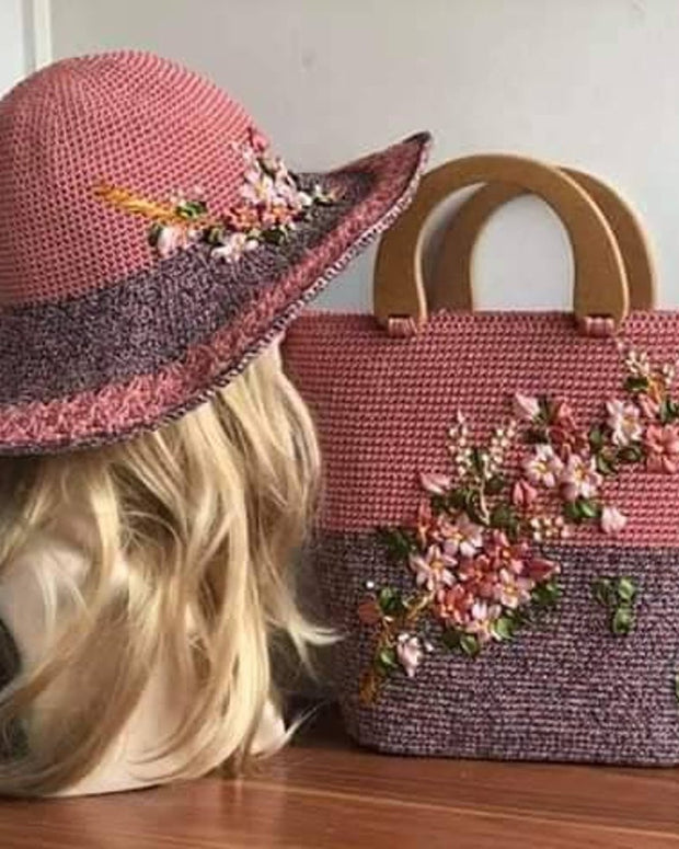 Crochet Bag and Wide Brim Hat Set