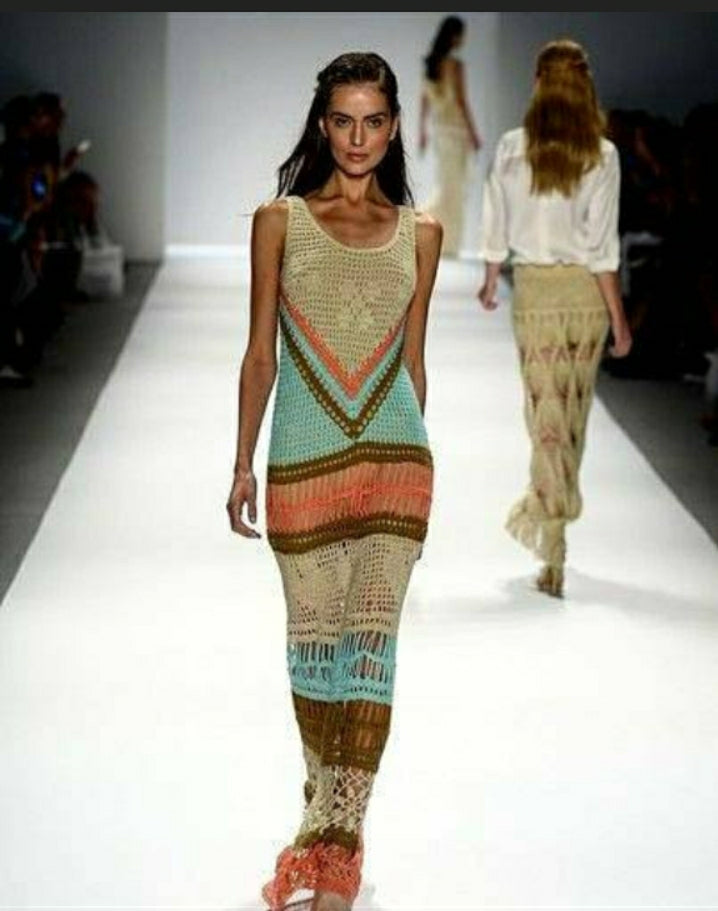 Mesh Tricolour Crochet Dress