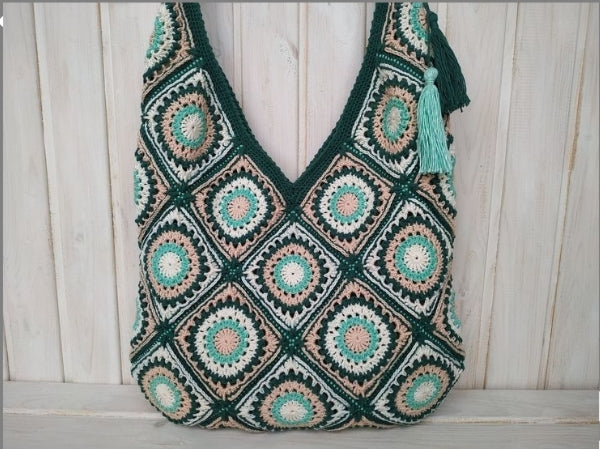 Long Handle Granny Square Crochet Tote bag