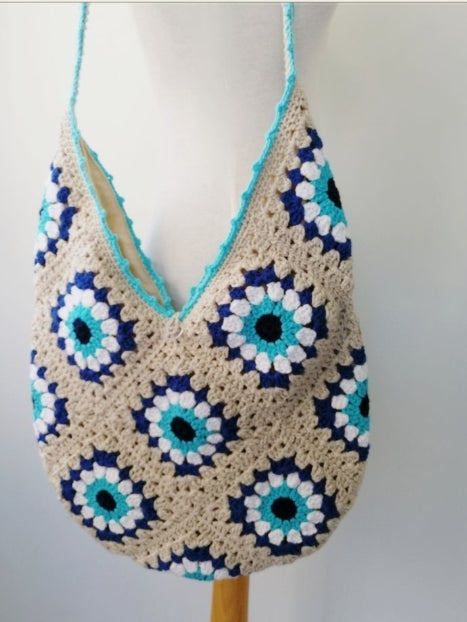 Long Handle Granny Square Crochet Tote bag