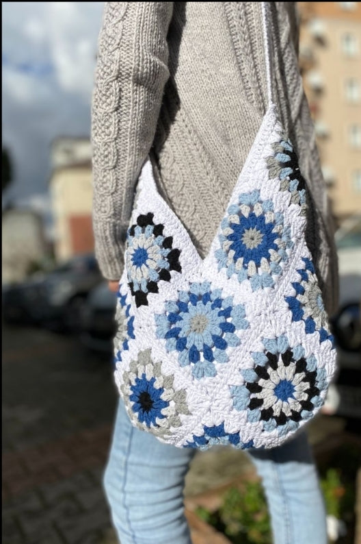 Long Handle Granny Square Crochet Tote bag