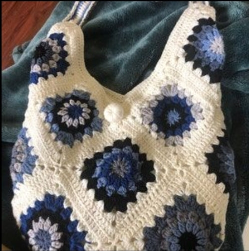 Long Handle Granny Square Crochet Tote bag