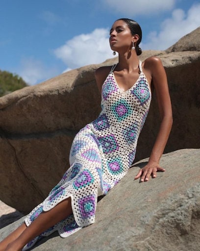 Halter Granny Square Midi Dress