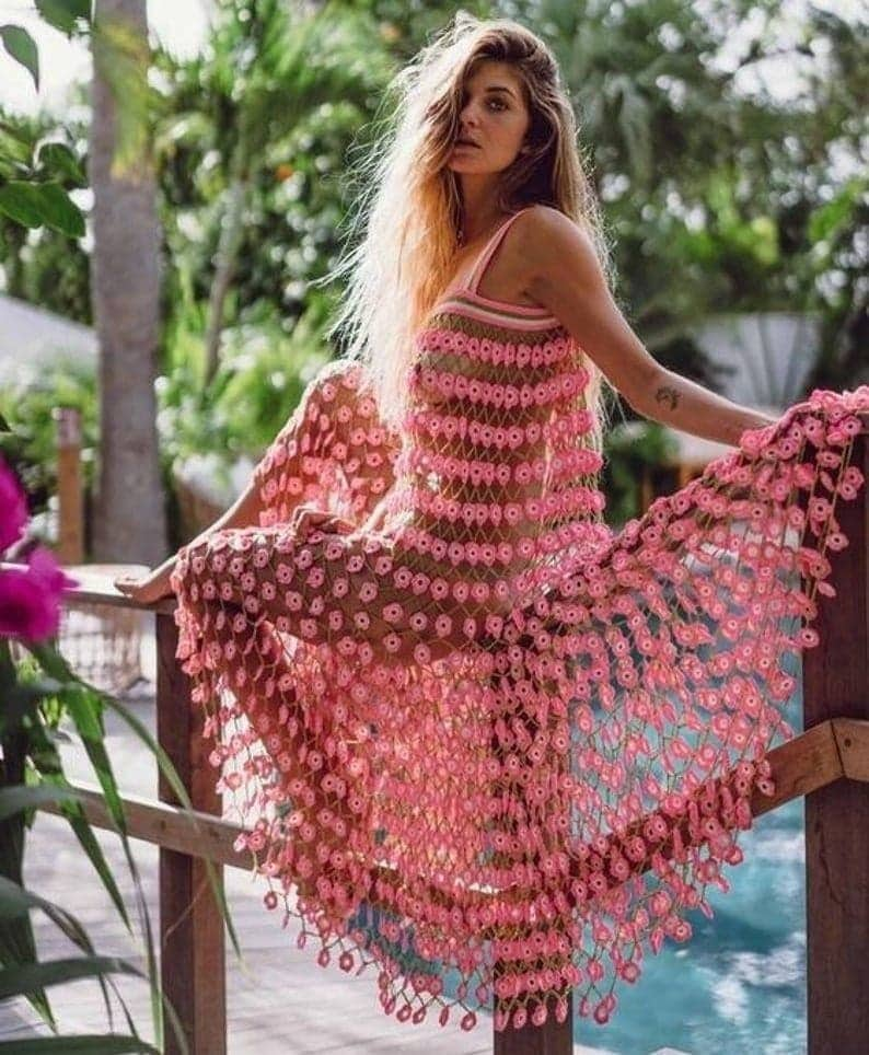 Flower power Crochet Mini Beach Dress / Cover up